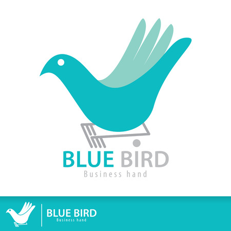 Blue bird in business hand shape symbol icon. Vector illustration. Logo template design. Freedom creative businessのイラスト素材