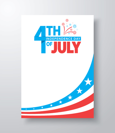 4th of July, American Independence Day background. Cover design template layout in A4 size for brochure, poster, banner.のイラスト素材