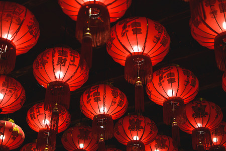 Closeup chinese red lamp, Selective focus, Vintage filterの写真素材