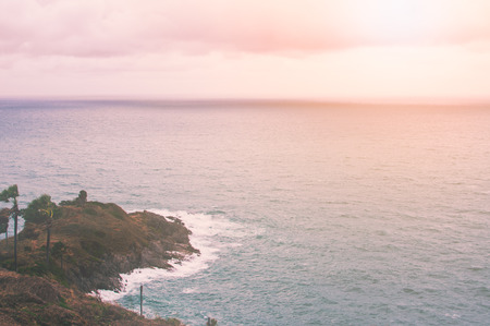 Beautiful sky and sea of Promthep cape southest point of Phuket island before sunset. Solf vintage...