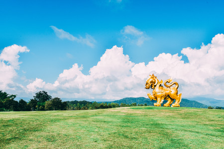 Lion statue in Boonrawd farm, Vintage style.