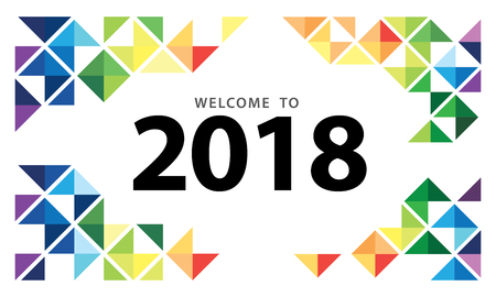 2018 New Year on white background with a colorful geometric design element for presentation, flyer, leaflet, postcard, poster and brochure. Vector illustration.のイラスト素材
