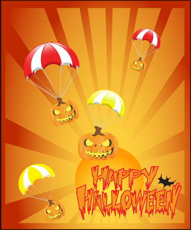 happy halloween pumpkin on parachutesのイラスト素材