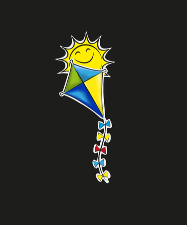 Hand holding kite over cloudy sky, freedom and easiness emotional concept,  modern style paper cut 3d illustration.の写真素材