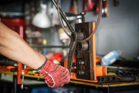 industrial bender equipment machine for metal pipe bending. Selective focusの写真素材
