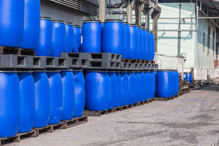 Blue Plastic Storage Drums containers for liquids in Chemical Plant ,
