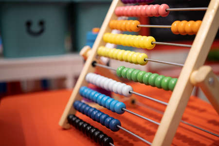 Colourful wooden toy , child wooden educational toy, selective focusの写真素材