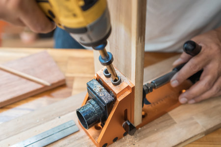 Carpenter use drill bit Pocket hole joinery, or pocket screw joinery, involves drilling a hole at an...