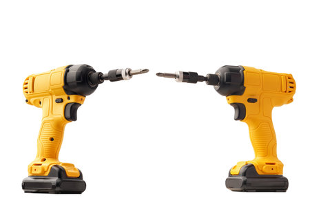 Electric drill , cordless power tools with Drill Chuck on a white backgroundの写真素材