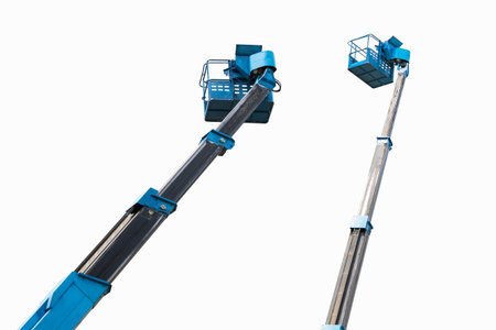 Articulated boom lift, Mobile Crane or Telescopic boom lift on white background