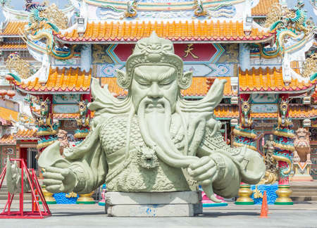 CHONBURI, TH - 5 April 2020 : giant Guan Yu Statue, Kwnao fighter in the history of China, Statue of the goddess of integrity of China, the shrine of GuanYu in Chonburi Provinceのeditorial素材