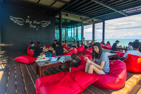 Sky view cafe, Chanthaburi, Thailand. May 31, 2020 : Bright atmosphere, Tourists sitting happily at...