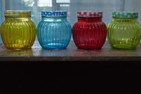 The glass jar with metal lidの写真素材