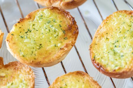 Close up garlic bread baked in the ovenの写真素材