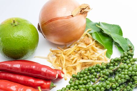 Mixed vegetables for spicy stir fry on a white backgroundの写真素材