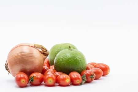 Vegetables used for salad on a white backgroundの写真素材