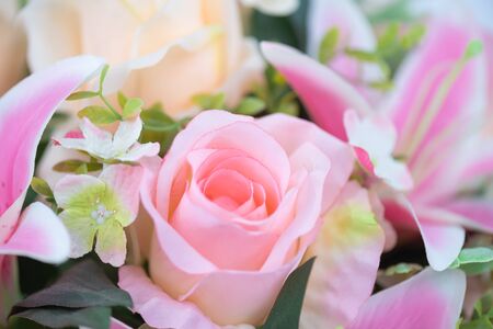 Flower bouquets and floral arrangement with artificial flowersの写真素材