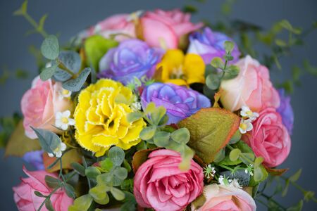 Flower bouquets and floral arrangement with artificial flowersの写真素材