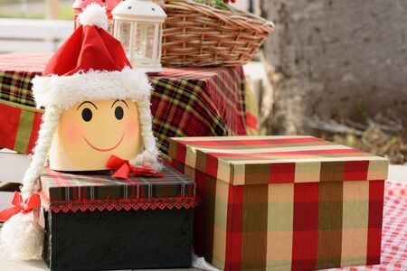 Christmas theme outdoors with gift boxの写真素材