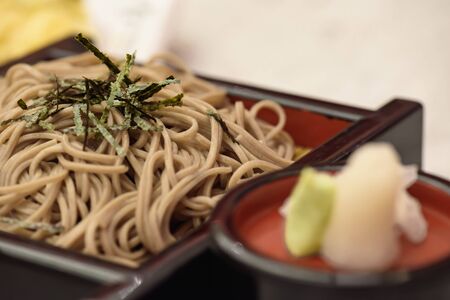 Close up cold soba noodles, Japanese foods, Zaru sobaの写真素材