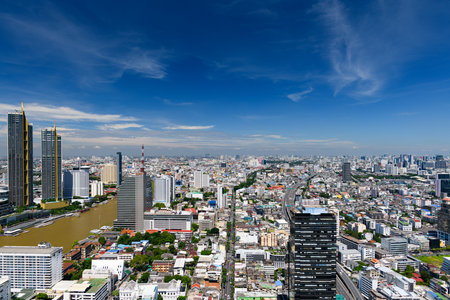 Bangkok, Thailand - Oct 22, 2020 : Cityscape of the capital city of Thailand In the daytime and the blue skyのeditorial素材