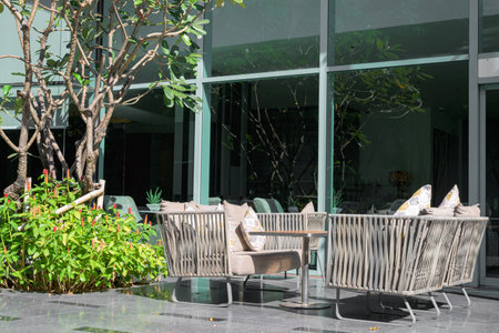 Outdoor dining table and chairsの写真素材