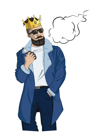 Vaping hipster with a crownのイラスト素材