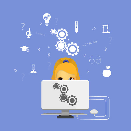 education infographic with girl,computer and icons.のイラスト素材