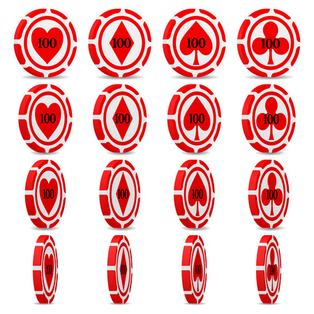 red casino chips set.(four view angle variation per type.)のイラスト素材