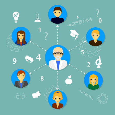 professor and students infographic with iconsのイラスト素材