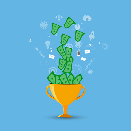 cup and money prize with iconsのイラスト素材