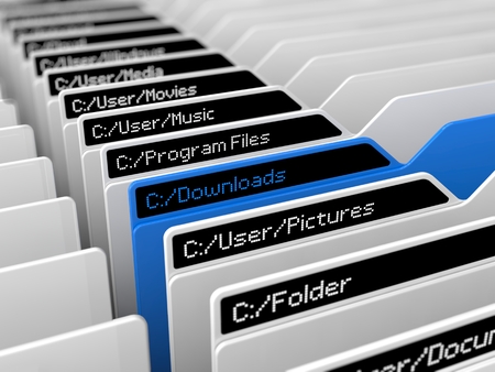 computer file system illustration and selected blue folder.(blue download folder version)の写真素材