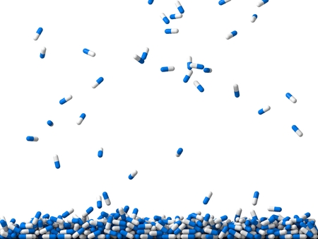 3d falling blue colored pills rain. (filling the screen)の写真素材