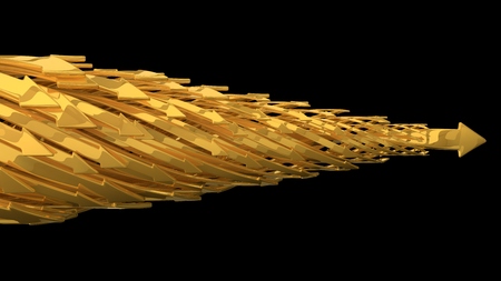 abstract background of 3d arrows.(horizontal moving golden arrows version)の写真素材