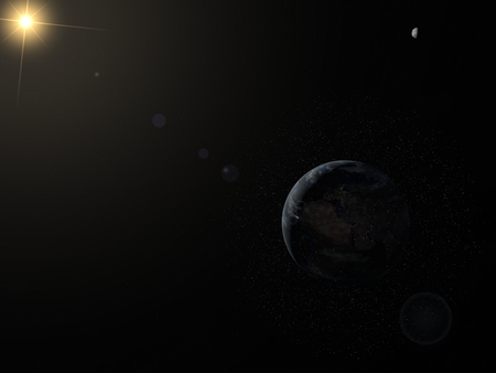 sun,earth and moon in one scene.