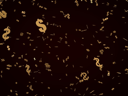 golden dollar signs rain. with depth of field effectの写真素材