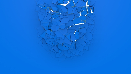 3d breaking wall background.blue version. (white background.)の写真素材