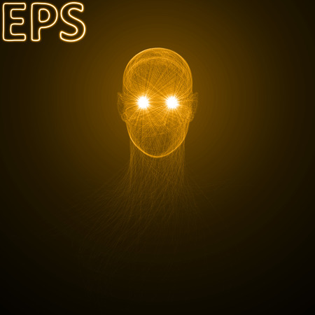 conceptual illustration of spiritual energy. powerful energy beams at eyes. golden color version.のイラスト素材