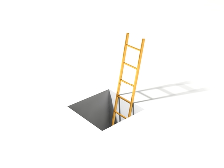 3d illustration of ladder from deeps on white ground.の写真素材