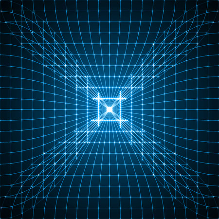 abstract lines with light beams on intersections. blue version.のイラスト素材