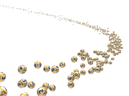 3d illustration of flying lottery balls flock. isolated on white background.の写真素材