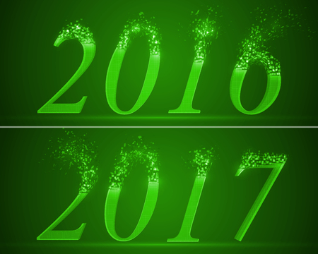 dissolving numbers of years 2016 and 2017. green version.のイラスト素材