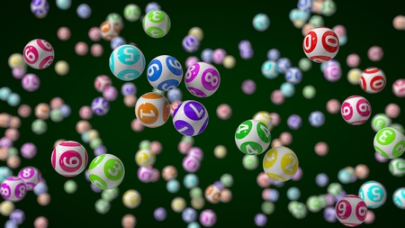 3d illustration of falling lottery balls with depth of field effect.の写真素材