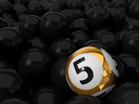3d illustration of lottery ball and black balls stack.の写真素材