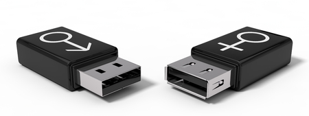 3d illustration of black usb sticks with gender symbols.