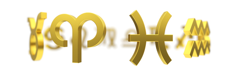 3d illustration of golden zodiac symbols.の写真素材