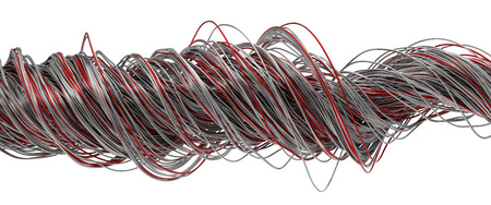 3d illustration of twisting metal wires. isolated on white.の写真素材