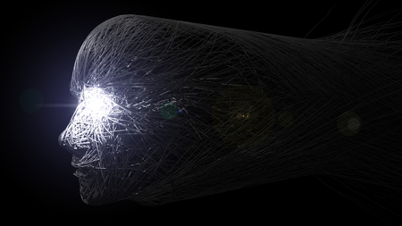 3d illustration of wraith face with growing fibres.