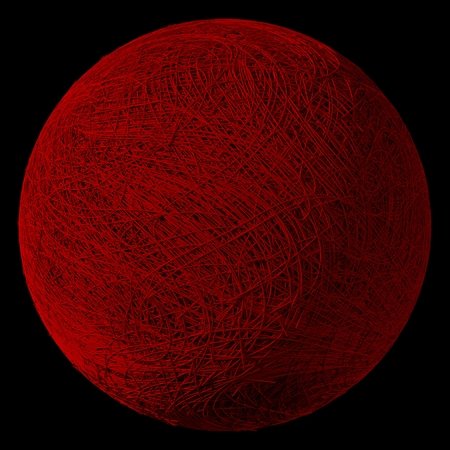 3d illustration of tangled red wiresの写真素材