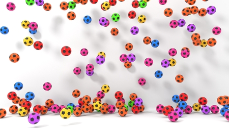 free falling soccer balls. 3d illustration.の写真素材